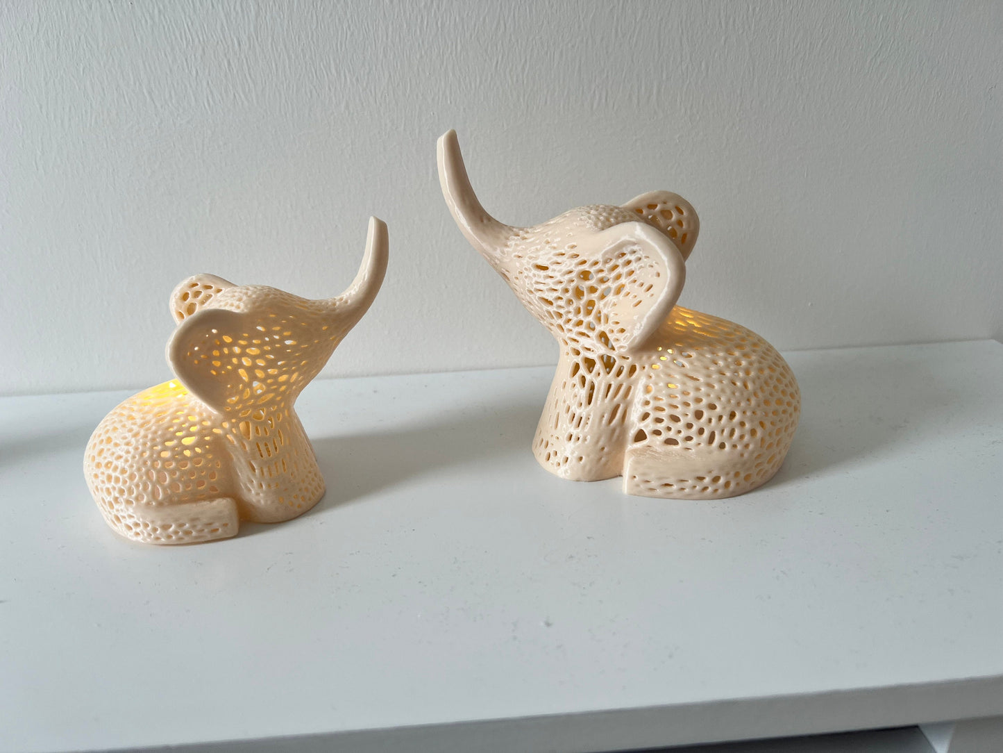 Parent and Baby Elephant Tealight Covers with battery operated tea lights, Outdoor garden lights, Elephant Lamps