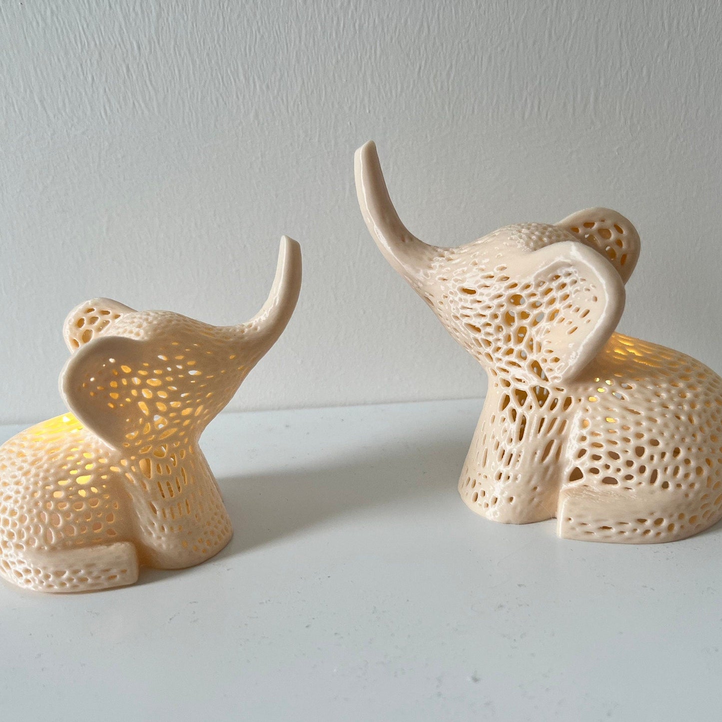 Parent and Baby Elephant Tealight Covers with battery operated tea lights, Outdoor garden lights, Elephant Lamps