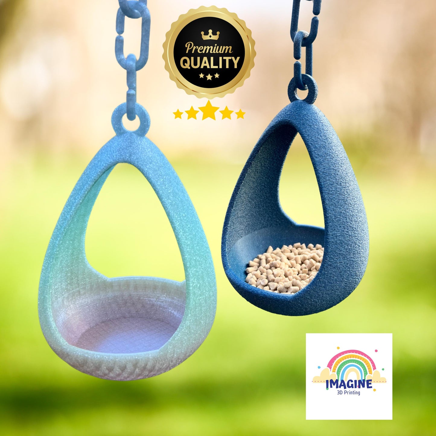 3D Printed Pear Drop Bird Feeder: Modern Garden Decor with Hanging Chain