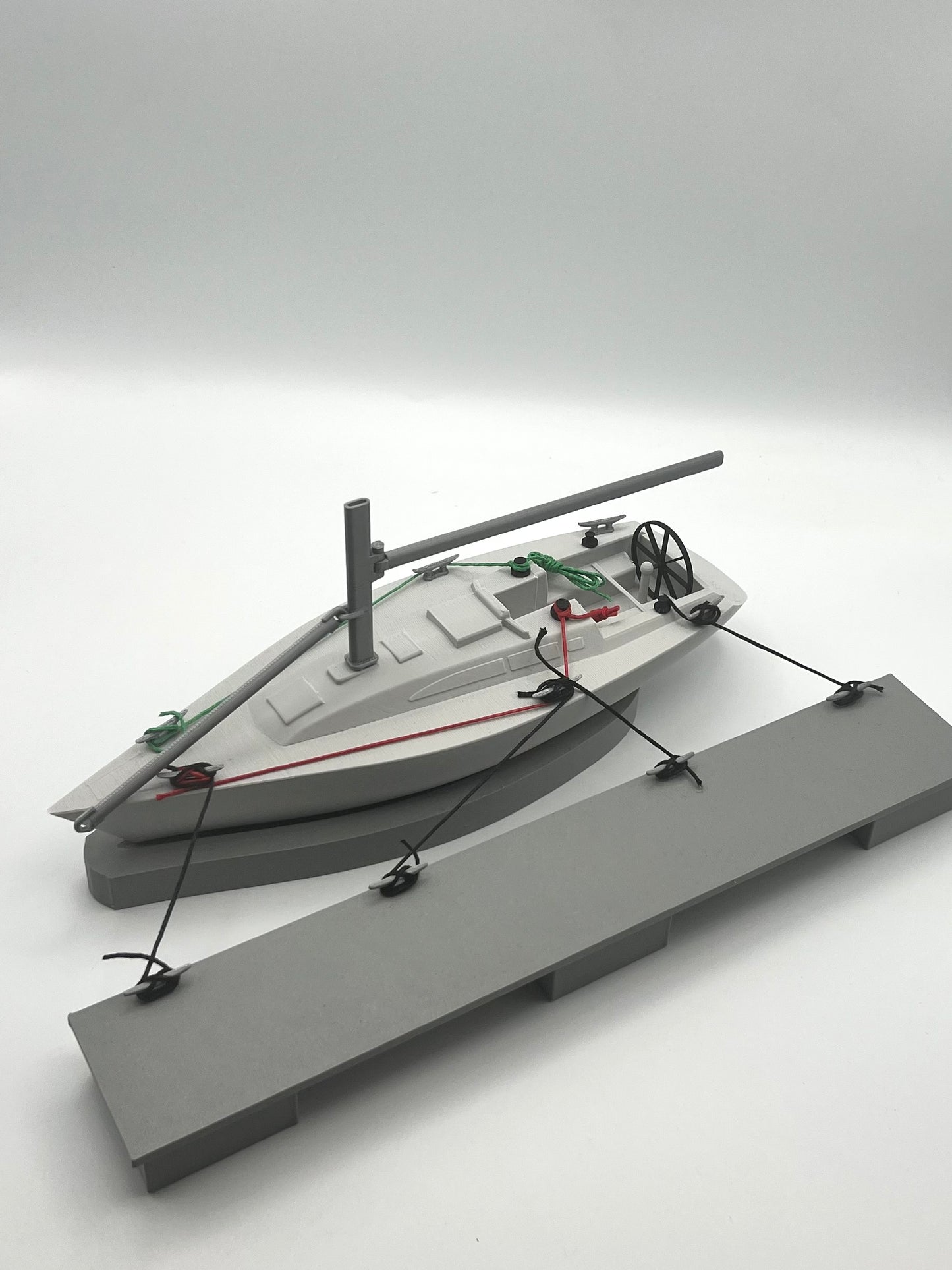 Yacht with pontoon, Sailing training aid with cleats and lines.