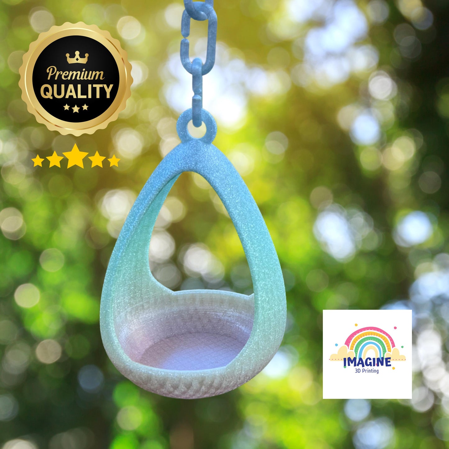 3D Printed Pear Drop Bird Feeder: Modern Garden Decor with Hanging Chain