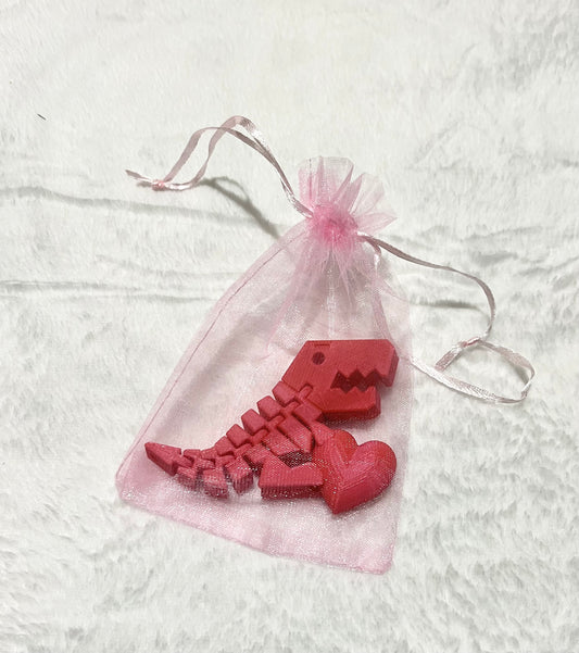 Valentines Day Flexi Rex Fidget Toy with heart, Flexy Rexy 3D Printed Dinosaur toy, stress reliever, ADHD Toy
