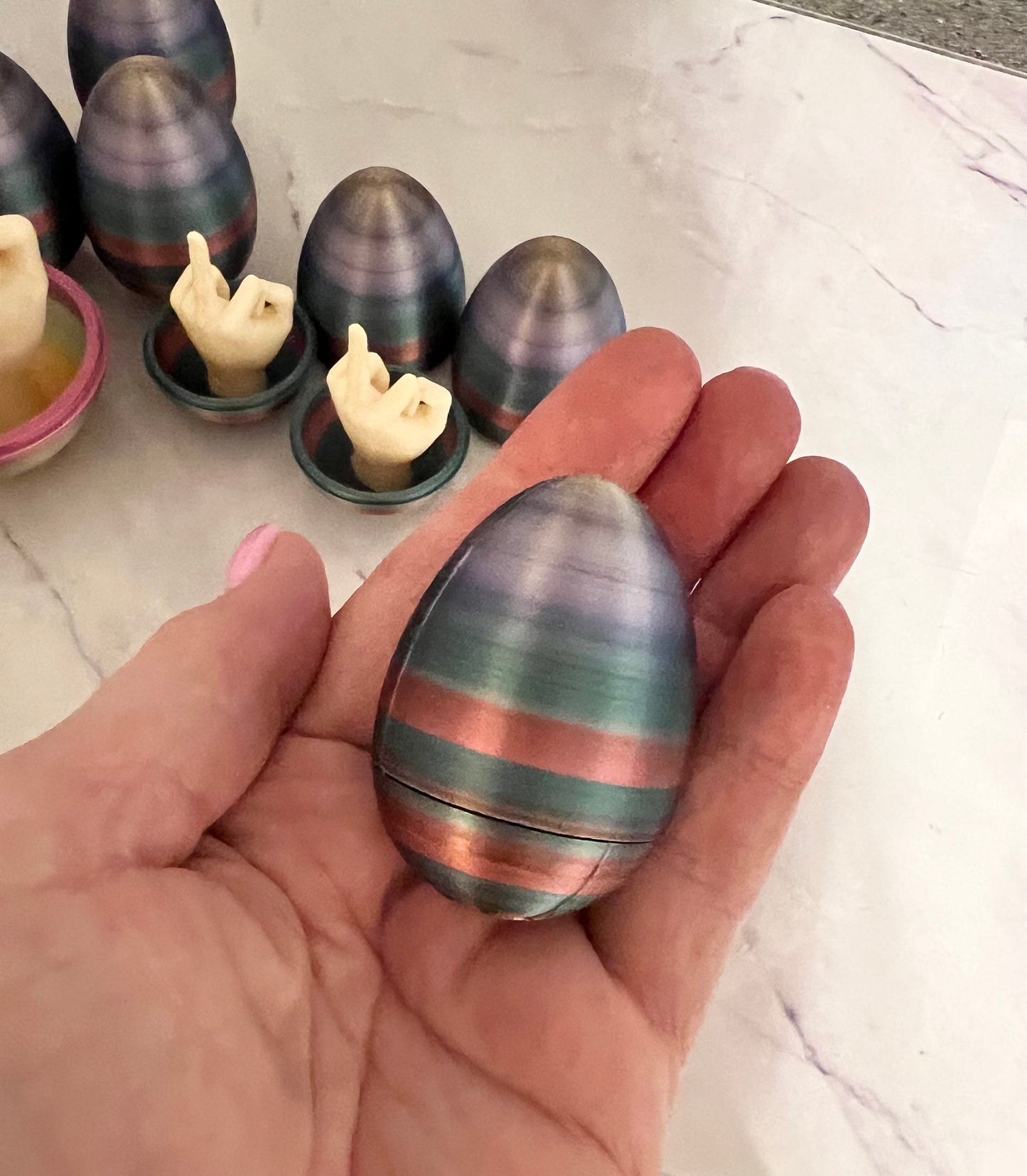 Middle Finger Joke Easter Egg, available in three sizes, Hilarious Joke Easter Egg Ornament - Surprise Middle Finger Gesture Inside