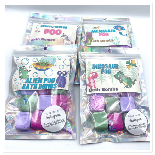 Bath Bomb bags / pouches - Mermaid, Alien, Dinosaur or Unicorn Poo bath bombs - gift for children