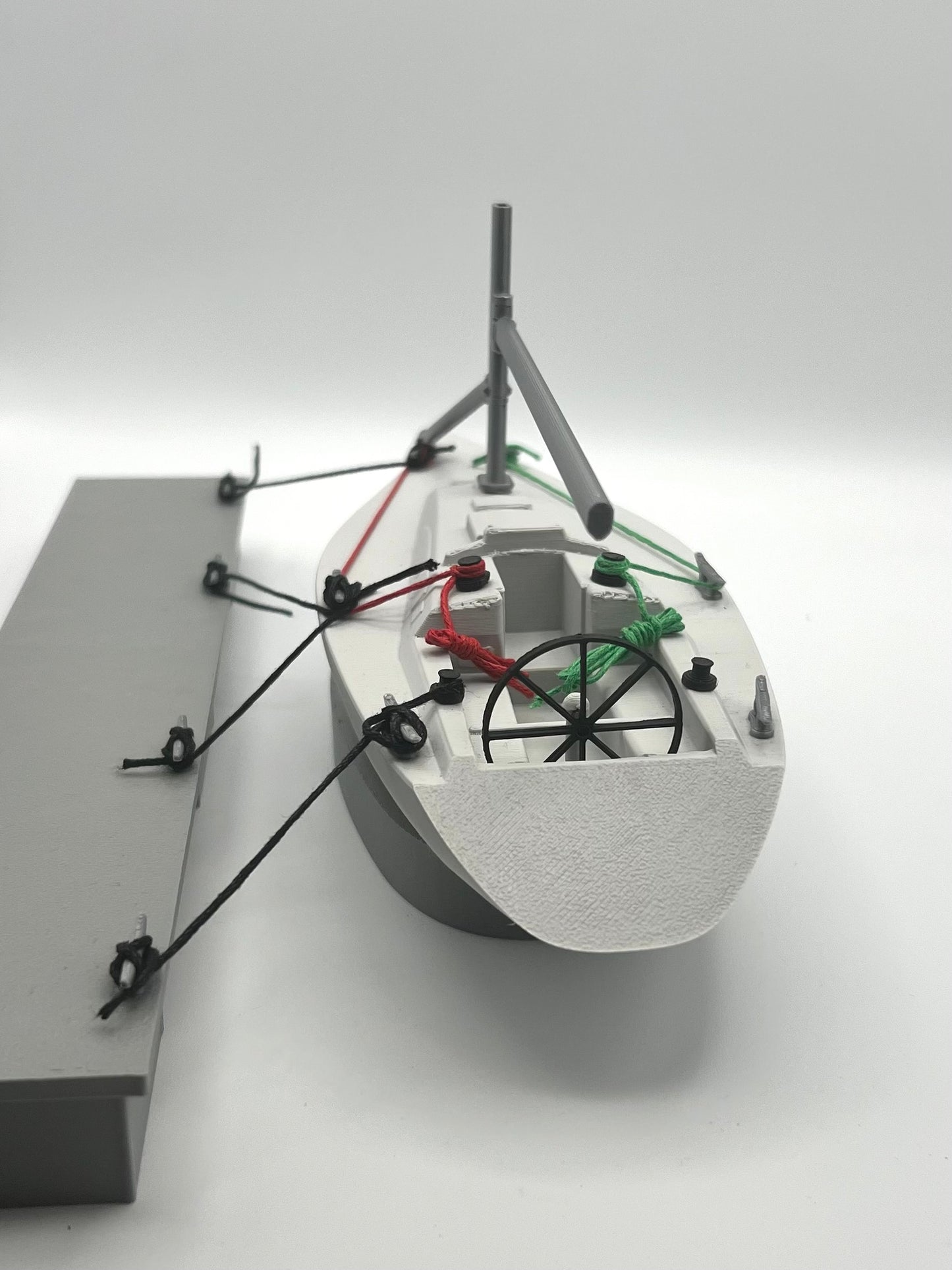 Yacht with pontoon, Sailing training aid with cleats and lines.