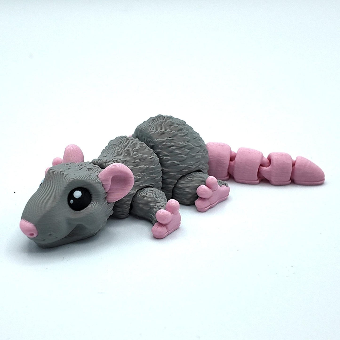 Articulated 3D Printed Rat Figurine: Fidget Desk Pet, Backpack Clip