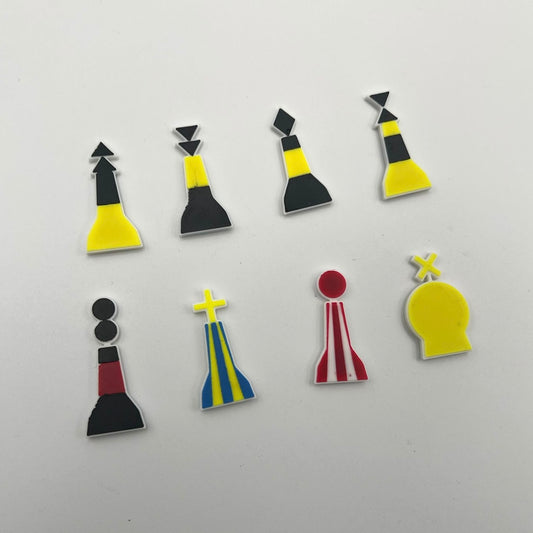 Set of 8 Small Magnetic, 2D, Navigation Marker Buoys for use on white board - Sailing / Water sports Training Aids