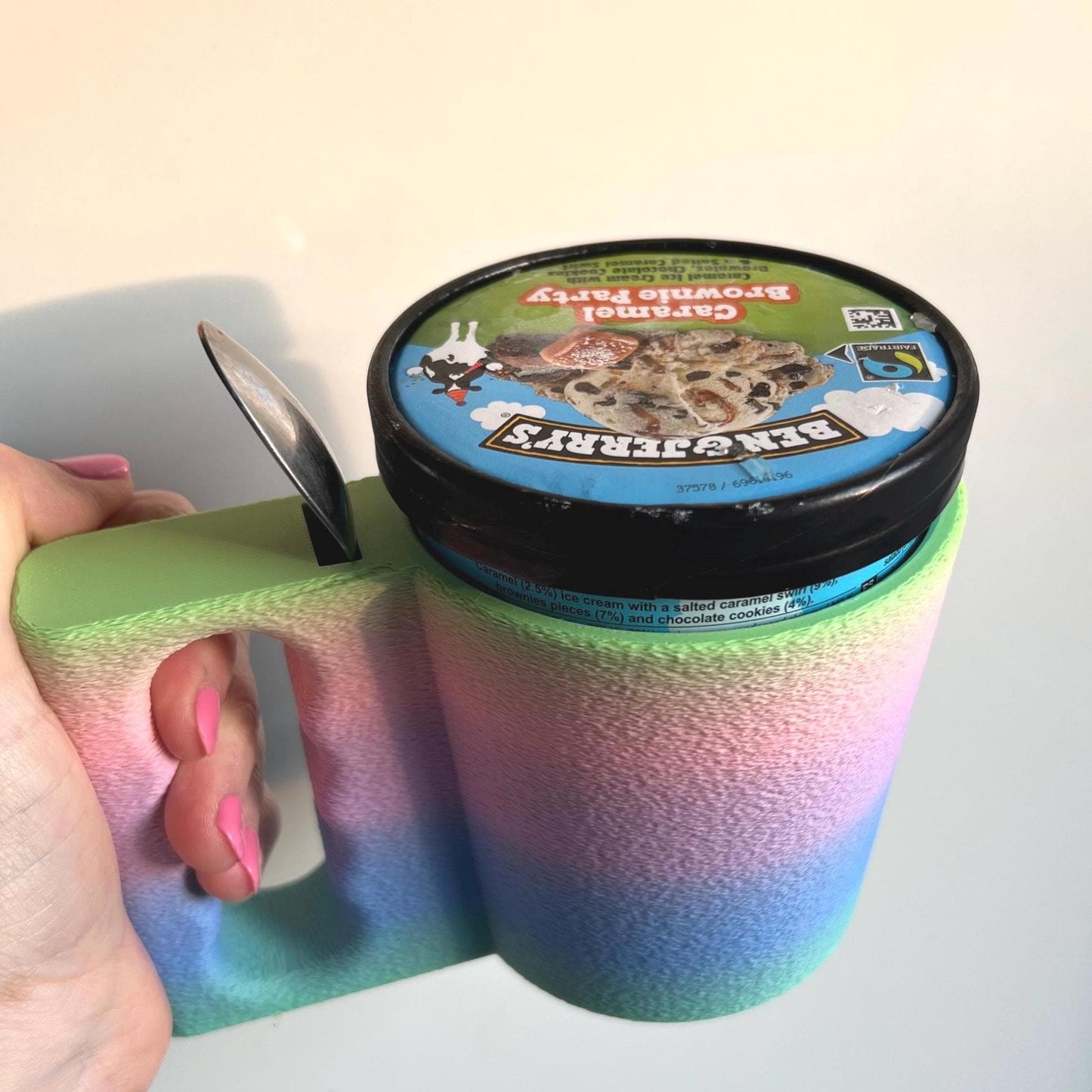 3D Printed Ice Cream Pint Holder: Easy-Grip Mug with Spoon Slot