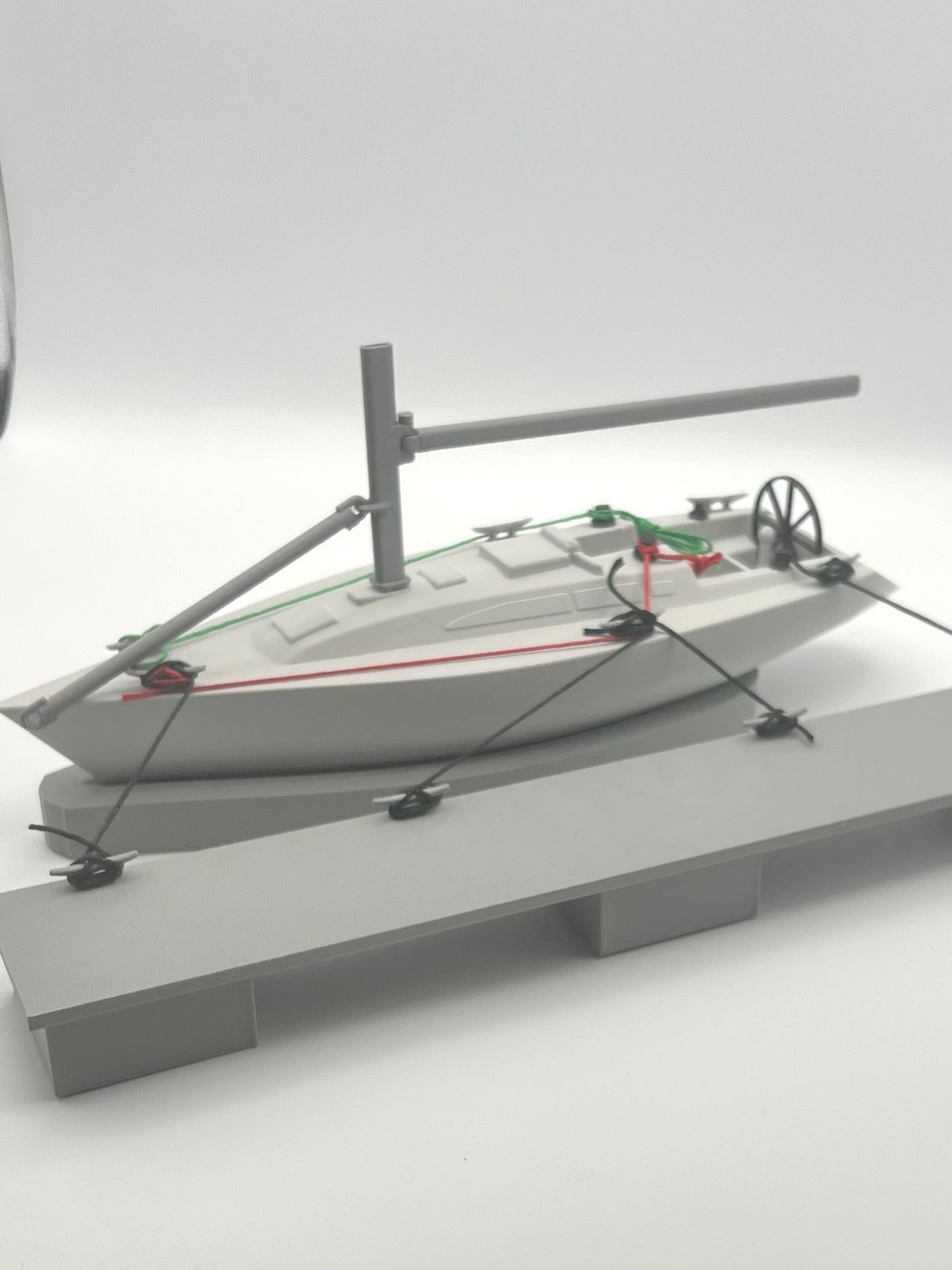 Yacht with pontoon, Sailing training aid with cleats and lines.