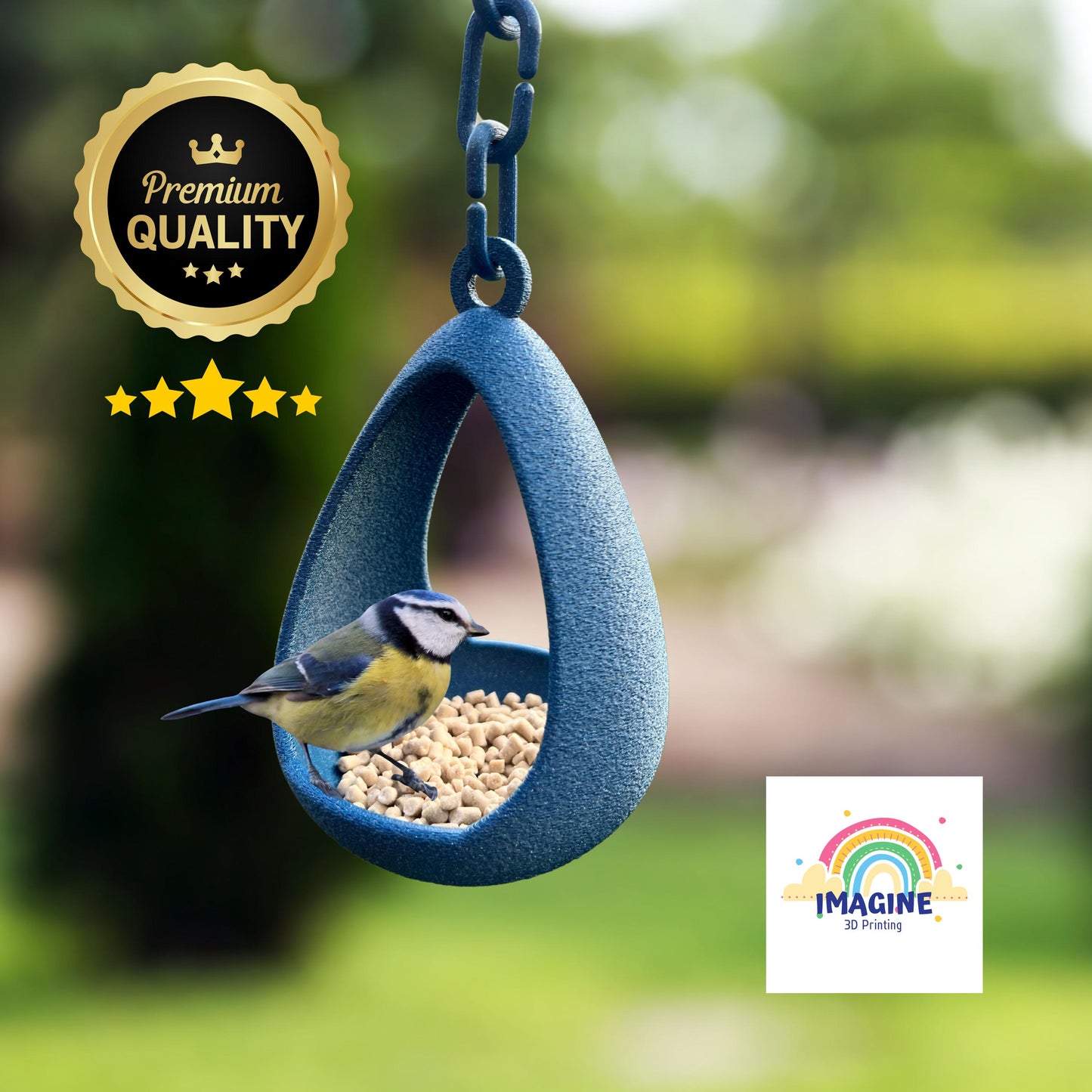 3D Printed Pear Drop Bird Feeder: Modern Garden Decor with Hanging Chain
