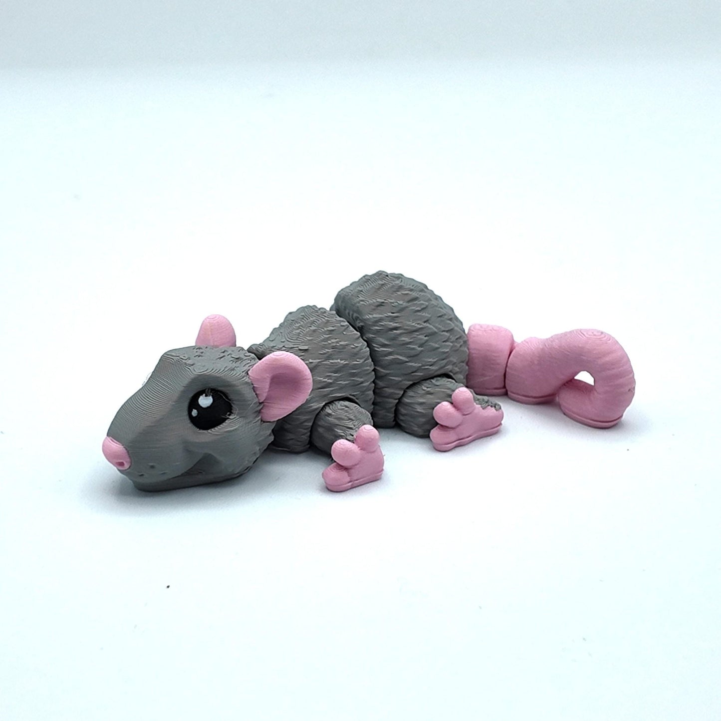 Articulated 3D Printed Rat Figurine: Fidget Desk Pet, Backpack Clip