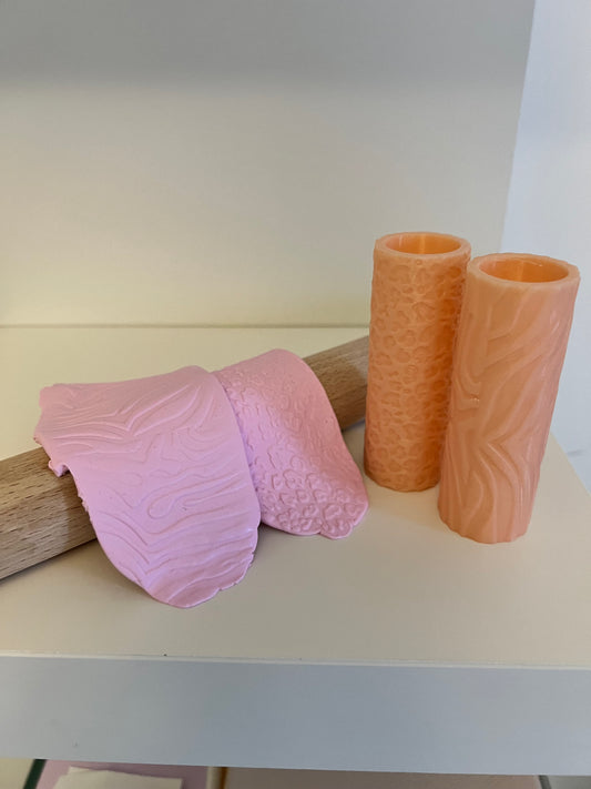 Clay Texture Roller, Animal textures, Set of 2 Zebra and Leopard -  embosser clay roller, clay tool, pottery clay embossing, clay embosser
