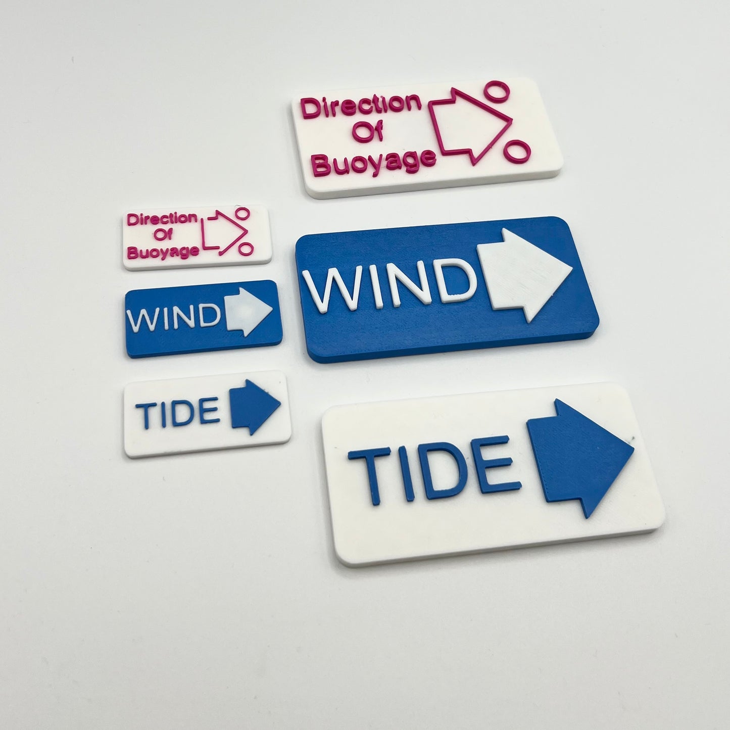 set of 3 magnetic 2D signs wind, tide and direction of buoyage markers - training aid for buoyage