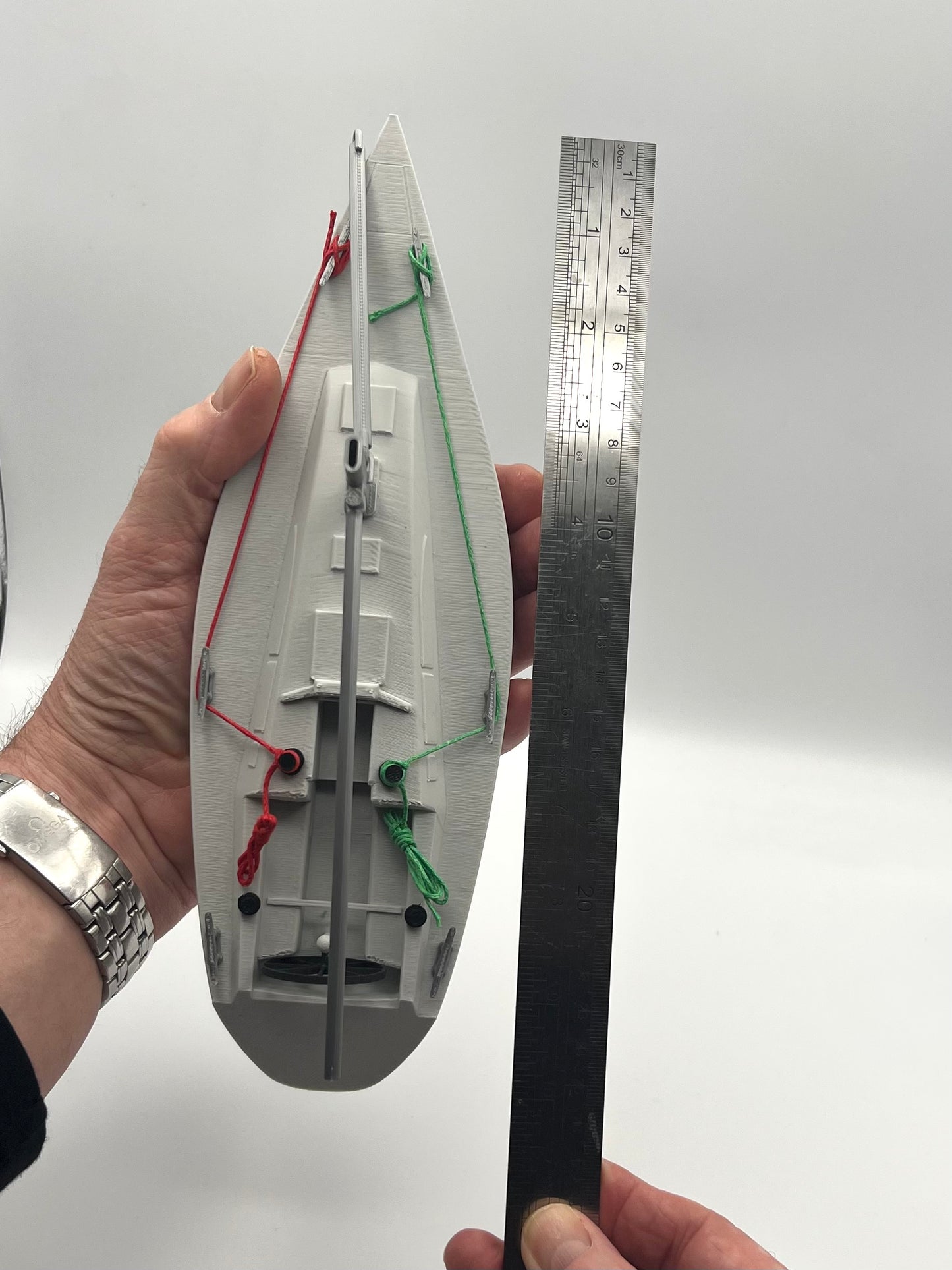 Yacht with pontoon, Sailing training aid with cleats and lines.