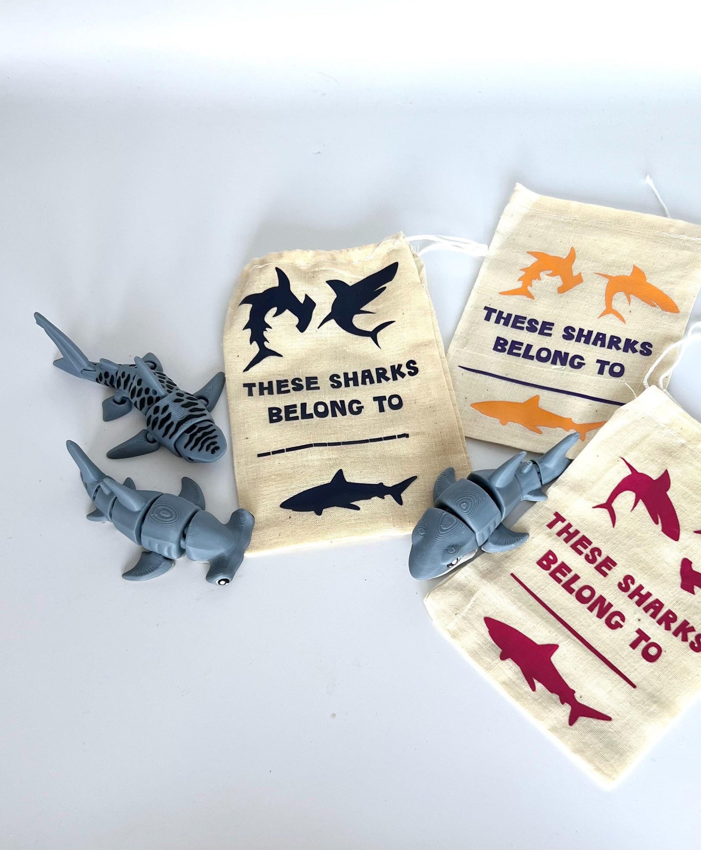 Pack of 3 Articulated Shark Sensory Toys – Tiger Shark, Great White + Hammerhead – Educational Fidget Toys for Kids, Teachers & Classrooms