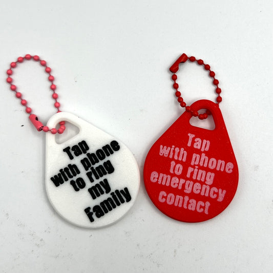 Emergency Contact NFC Tags - Emergency Contact NFC Tag • Tap with Phone to Call Contact • Bag Tag, Keychain ID • Safety Tag for Kids, Adults, SEN, Pets • Custom NFC Keyring