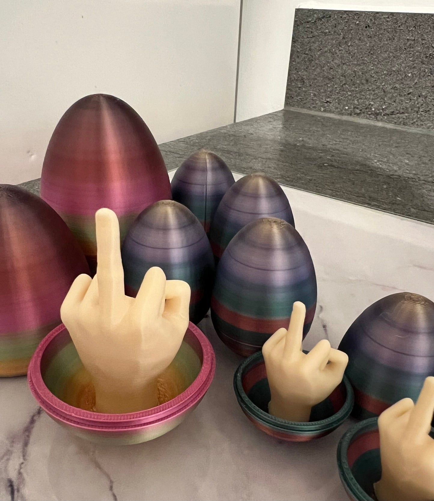 Middle Finger Joke Easter Egg, available in three sizes, Hilarious Joke Easter Egg Ornament - Surprise Middle Finger Gesture Inside