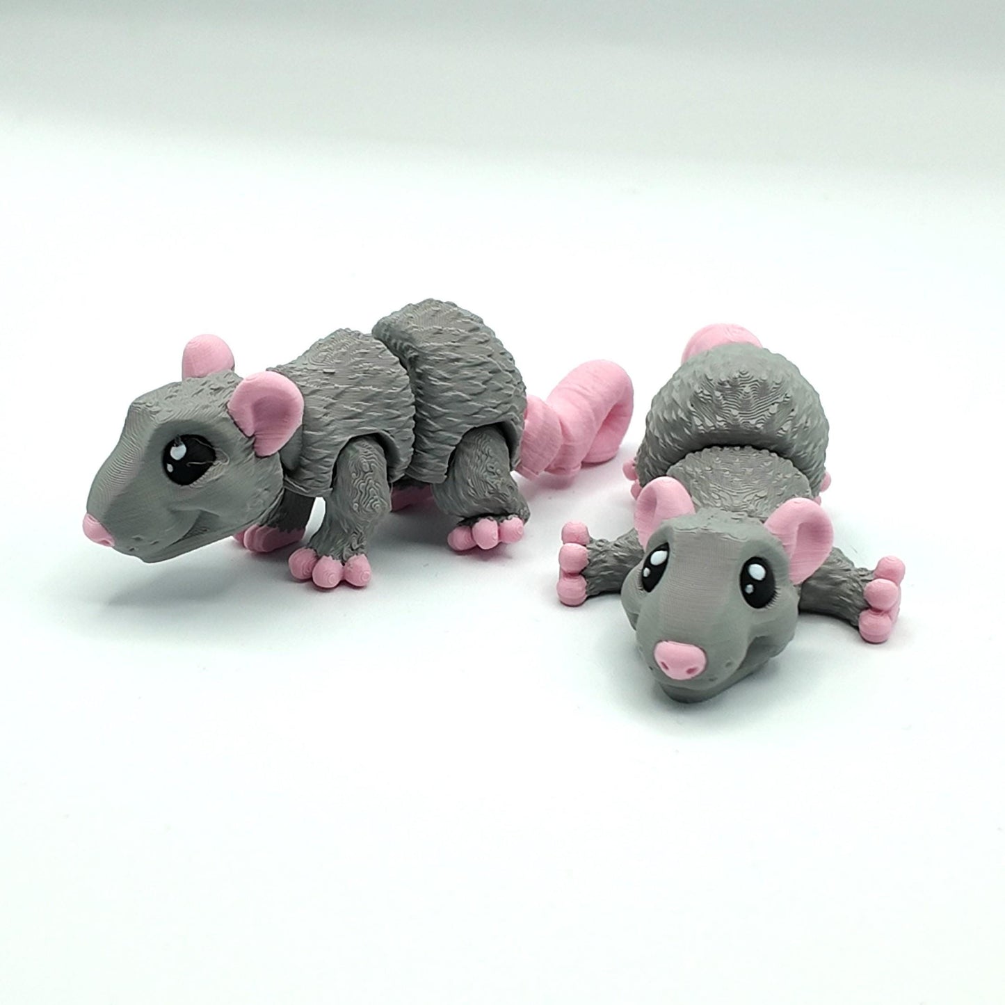 Articulated 3D Printed Rat Figurine: Fidget Desk Pet, Backpack Clip