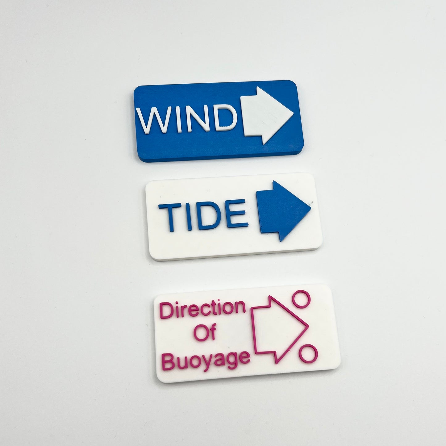 set of 3 magnetic 2D signs wind, tide and direction of buoyage markers - training aid for buoyage