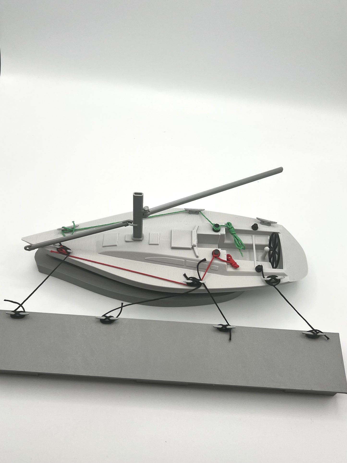 Yacht with pontoon, Sailing training aid with cleats and lines.