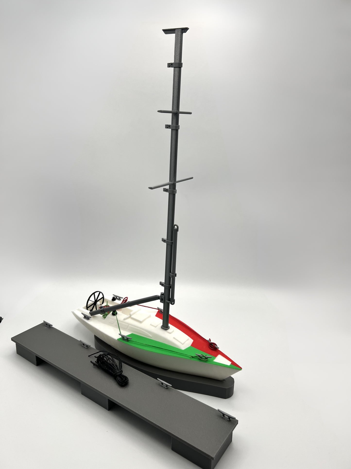 Sail training aid. Yacht with pontoon, cleats and lines. Now with removeable weighted keel and Sails options!