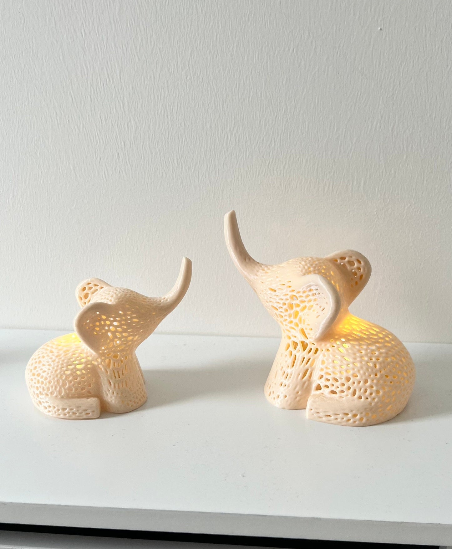 Parent and Baby Elephant Tealight Covers with battery operated tea lights,   Outdoor garden lights, Elephant Lamps