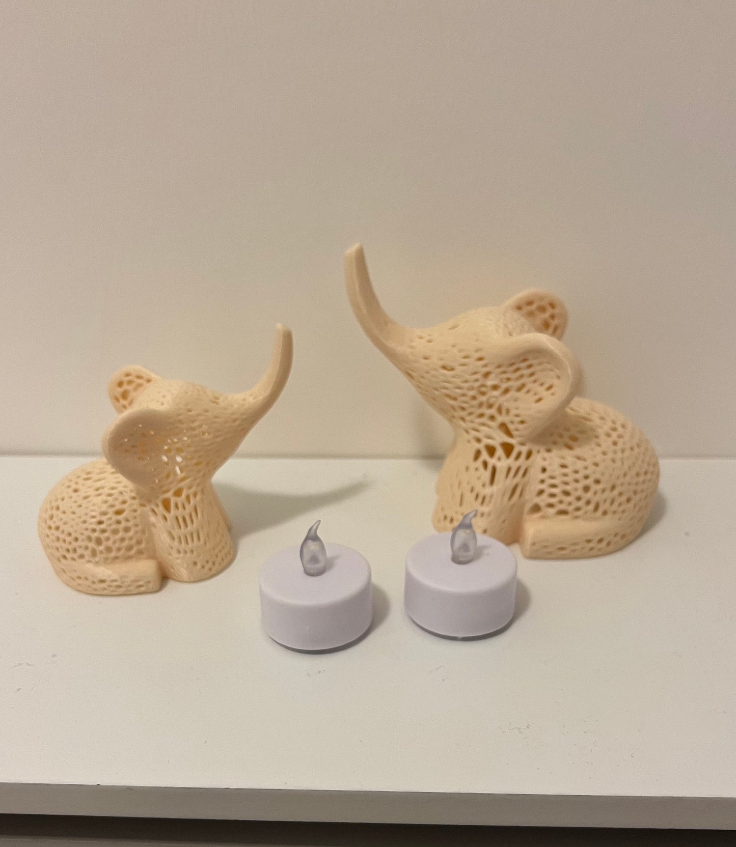 Parent and Baby Elephant Tealight Covers with battery operated tea lights,   Outdoor garden lights, Elephant Lamps