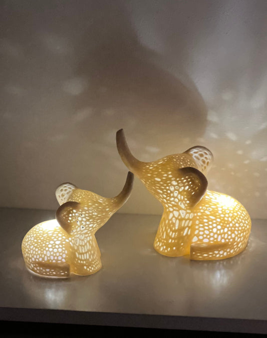 Parent and Baby Elephant Tealight Covers with battery operated tea lights,   Outdoor garden lights, Elephant Lamps