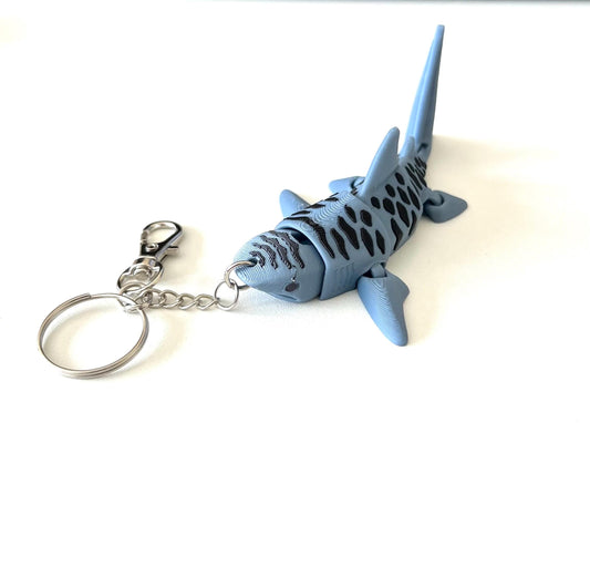 3D Printed Shark Fidget Toy – choose  Great White or Tiger Shark – Articulated Desk Toy – Keychain Option – Sensory Gift for Shark Lovers